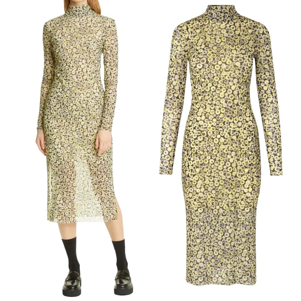 New Baum und Pferdgarten Jolain Geo Print Long Sleeve Mesh Midi Dress Size XXS